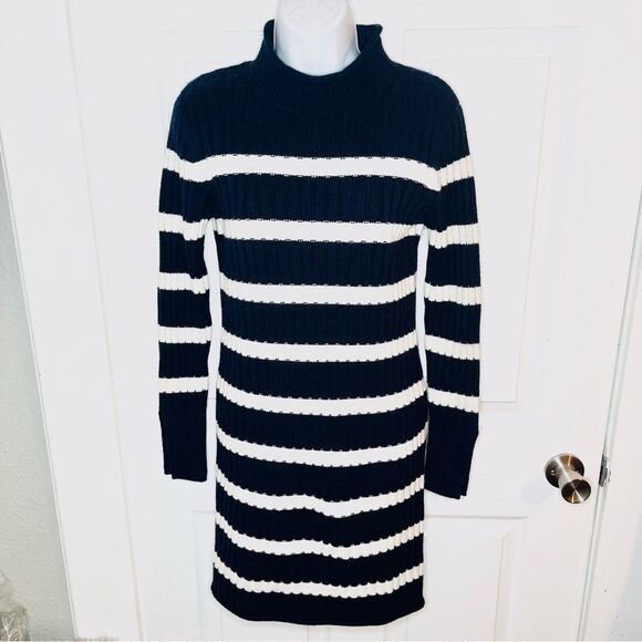 Vineyard Vines Nautxal Navy White Roll Neck Stripe Sweater Dress Mini XXS NWT - Picture 3 of 10